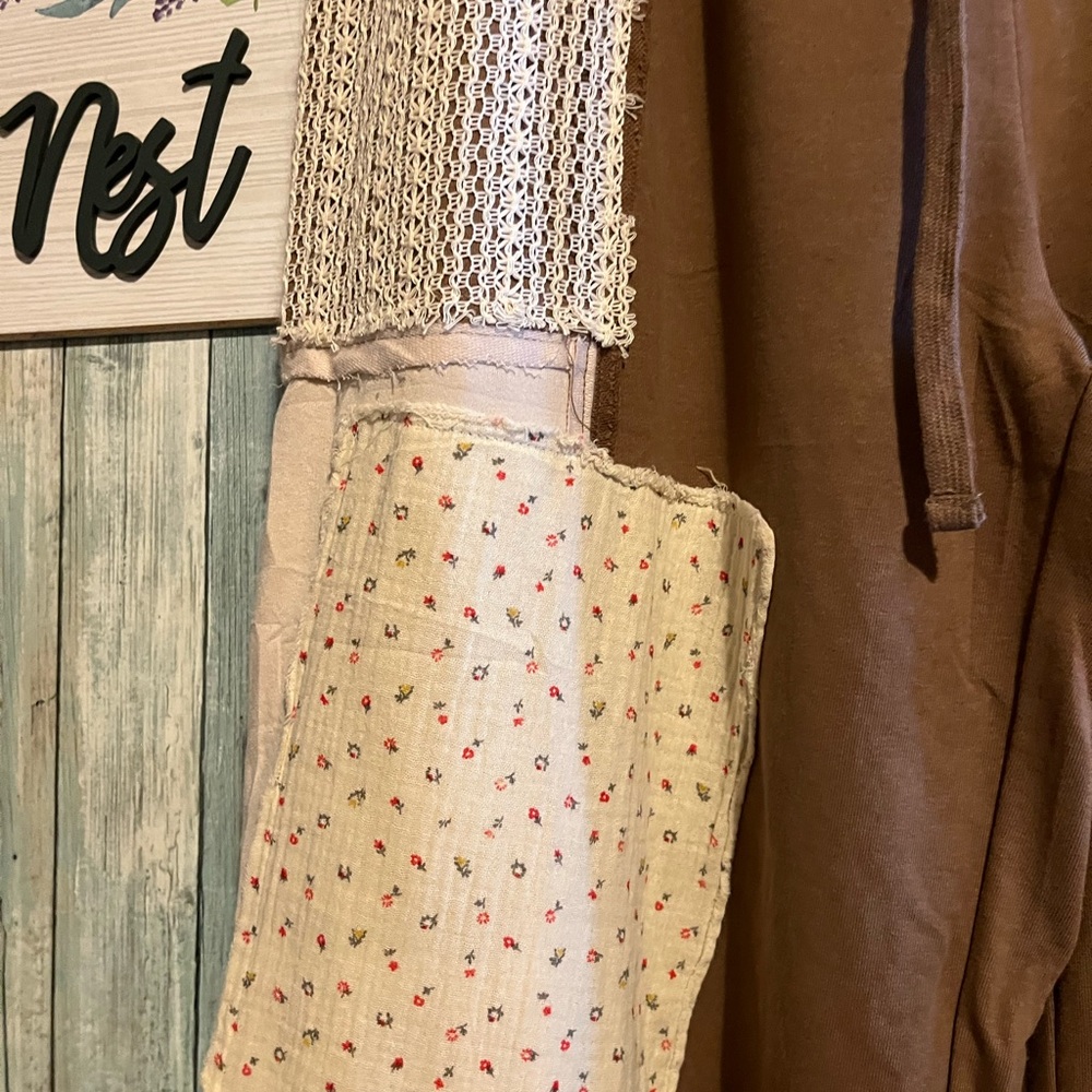 Oddi Brown Knit Patchwork Pants NWT - image 4